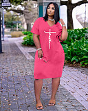 Faith Letter Print V-neck Pocket Short Sleeve Dress TK-6215