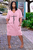 Faith Letter Print V-neck Pocket Short Sleeve Dress TK-6215