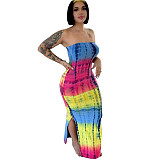 Tie Dye Skinny Strapless Maxi Dresses ZAND-31186