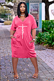 Faith Letter Print V-neck Pocket Short Sleeve Dress TK-6215