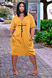 Faith Letter Print V-neck Pocket Short Sleeve Dress TK-6215