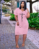Faith Letter Print V-neck Pocket Short Sleeve Dress TK-6215