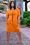 Faith Letter Print V-neck Pocket Short Sleeve Dress TK-6215