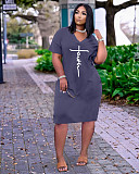 Faith Letter Print V-neck Pocket Short Sleeve Dress TK-6215