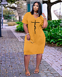Faith Letter Print V-neck Pocket Short Sleeve Dress TK-6215