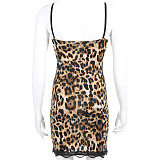 Leopard Print Lace Splicing Slit Nightgown SHFE-T898