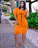 Faith Letter Print V-neck Pocket Short Sleeve Dress TK-6215
