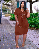 Faith Letter Print V-neck Pocket Short Sleeve Dress TK-6215