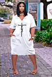 Faith Letter Print V-neck Pocket Short Sleeve Dress TK-6215