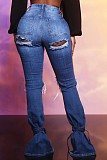 Retro Solid Ripped Hole High Waist Denim Pants LX-6885