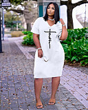 Faith Letter Print V-neck Pocket Short Sleeve Dress TK-6215