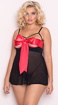 Red Bowknot Strappy Black Mesh Babydoll SHFE-w305