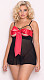 Red Bowknot Strappy Black Mesh Babydoll SHFE-w305