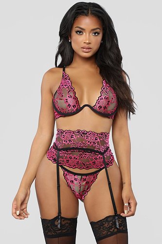 Sexy Lace Mesh Bralette Lingerie Set with Garter Belt TLJ-164