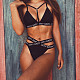 Letter Print Black Strappy Bralette Lingerie Set XXL TLJ-890