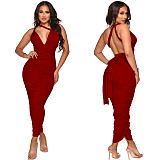 Halter Lace Up Backless Ruched Party Dresses YF-10056