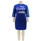 Plus Size O Neck Patchwork Half Sleeve T Shirt Dress HANI-011