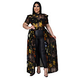 Vintage Mesh Print Short Sleeve Irregular Tops ASL-7066