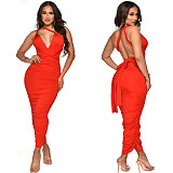 Halter Lace Up Backless Ruched Party Dresses YF-10056