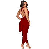 Halter Lace Up Backless Ruched Party Dresses YF-10056