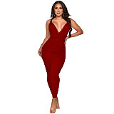 Halter Lace Up Backless Ruched Party Dresses YF-10056