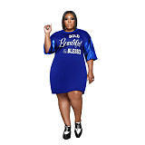 Plus Size O Neck Patchwork Half Sleeve T Shirt Dress HANI-011
