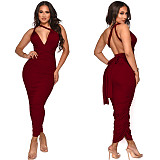 Halter Lace Up Backless Ruched Party Dresses YF-10056