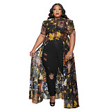 Vintage Mesh Print Short Sleeve Irregular Tops ASL-7066