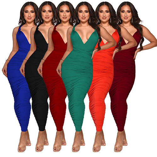 Halter Lace Up Backless Ruched Party Dresses YF-10056