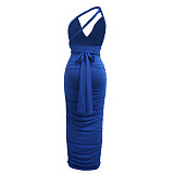 Halter Lace Up Backless Ruched Party Dresses YF-10056