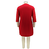 Plus Size O Neck Patchwork Half Sleeve T Shirt Dress HANI-011