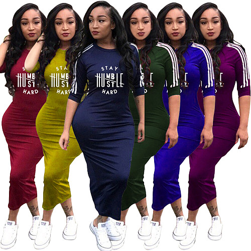 Half Sleeve Stripe O Neck Dresses YS-8854