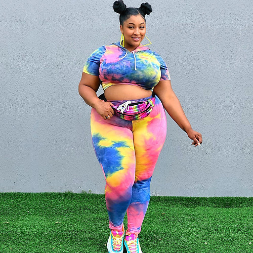 Tie Dye Hoodie Crop Top Long Pants 2 Pieces JLY-19297