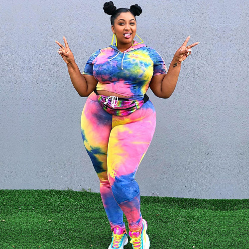 Tie Dye Hoodie Crop Top Long Pants 2 Pieces JLY-19297
