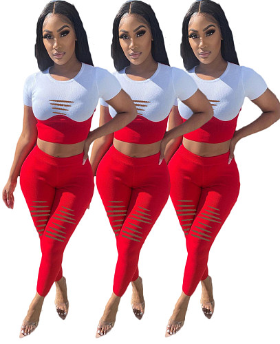 Short Sleeve Hole Crop Top and Legging Sets SD-2104