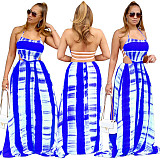 Tie Dye Print Halter Backless Maxi Dress TE-4379