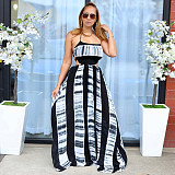 Tie Dye Print Halter Backless Maxi Dress TE-4379