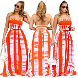 Tie Dye Print Halter Backless Maxi Dress TE-4379