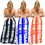 Tie Dye Print Halter Backless Maxi Dress TE-4379