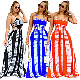 Tie Dye Print Halter Backless Maxi Dress TE-4379
