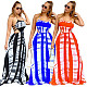 Tie Dye Print Halter Backless Maxi Dress TE-4379