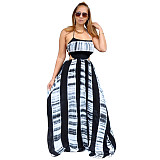 Tie Dye Print Halter Backless Maxi Dress TE-4379