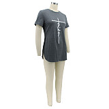 Short Sleeve Letter Print Plus Size Tee Shirt HANI-014