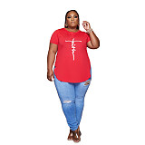 Short Sleeve Letter Print Plus Size Tee Shirt HANI-014