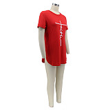 Short Sleeve Letter Print Plus Size Tee Shirt HANI-014