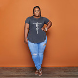 Short Sleeve Letter Print Plus Size Tee Shirt HANI-014