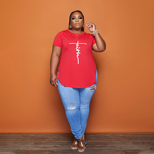Short Sleeve Letter Print Plus Size Tee Shirt HANI-014