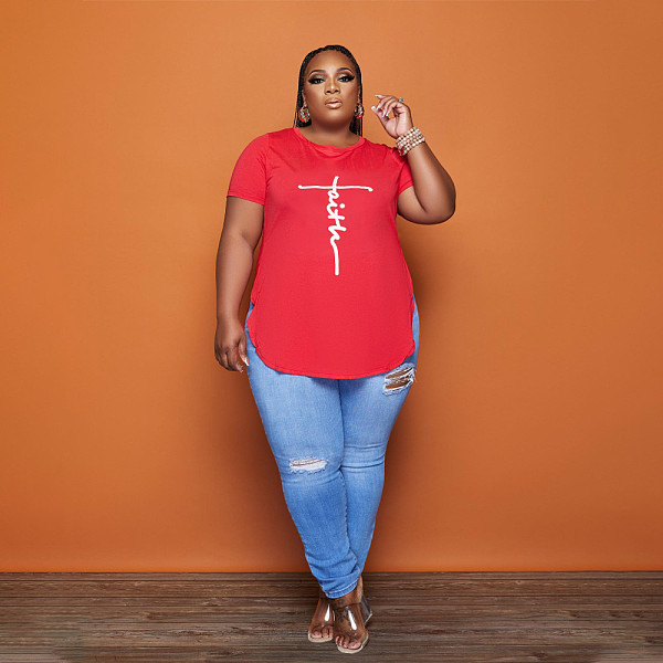 Short Sleeve Letter Print Plus Size Tee Shirt HANI-014