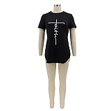 Short Sleeve Letter Print Plus Size Tee Shirt HANI-014