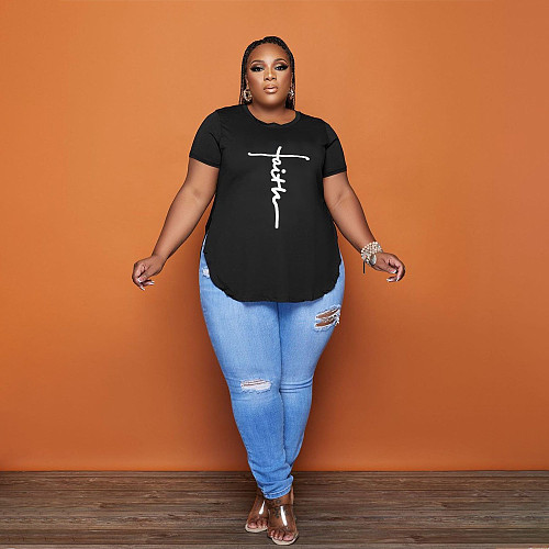 Short Sleeve Letter Print Plus Size Tee Shirt HANI-014